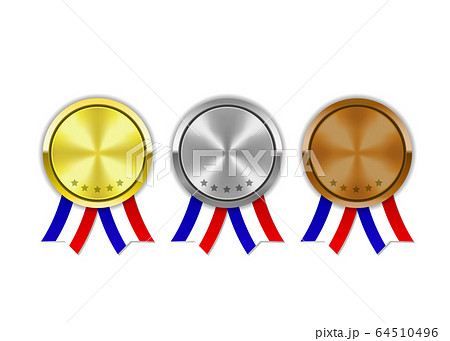 星つき勲章メダルとリボンのイラスト トリコロール のイラスト素材