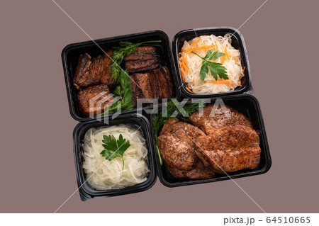 Shashlyk with vegetables high angle shot 64510665