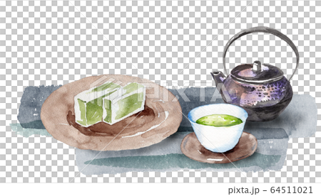 日本茶と羊羹のイラスト素材