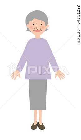 笑顔のおばあちゃん全身ベクターイラストのイラスト素材