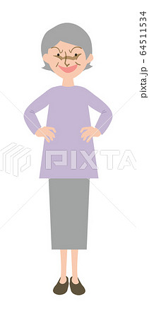 意地悪な表情をするおばあちゃんの全身ベクターイラスト 64511534
