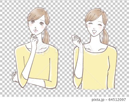 A set of worried women and happy women (long yellow clothes) A set of worried women and happy women (long yellow clothes) 64512097