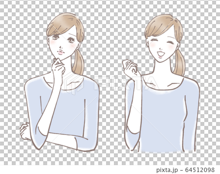 A set of troubled women and happy women (long light blue clothes) 64512098