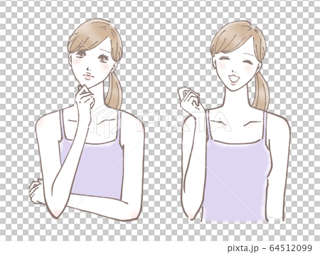 A set of worried women and happy women (long light purple cami) A set of worried women and happy women (long light purple cami) 64512099