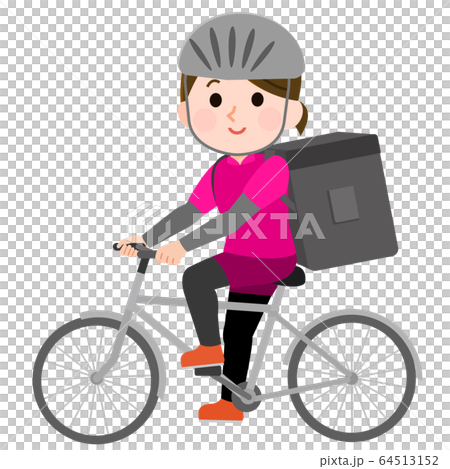 食品を自転車で配達する女性02　イラスト 64513152