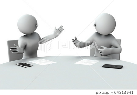 ビジネスミーティングで協議する二人。白バック・3Dレンダリング。 64513941