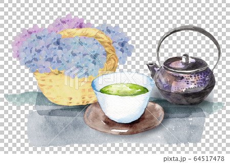 日本茶和繡球花 64517478