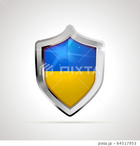 Ukraine flag projected as a glossy shield on a white background 64517953