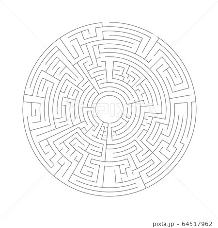 Round shaped complicated maze, black silhouette on white Round shaped complicated maze, black silhouette on white 64517962