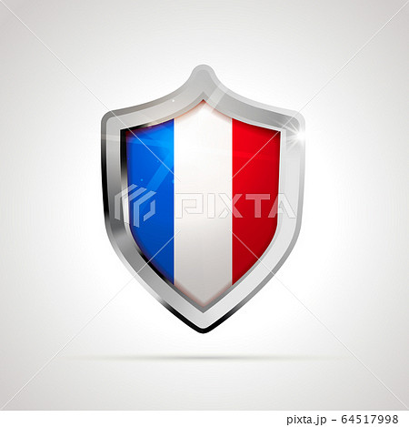 France flag projected as a glossy shield on a white background 64517998