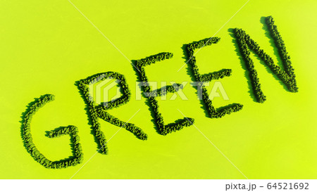 green letters made of leaves on trees 3D illustration 64521692