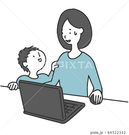 子どものいる家庭で在宅勤務をする女性　 64522332