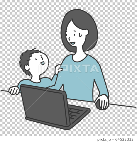 子どものいる家庭で在宅勤務をする女性　 64522332