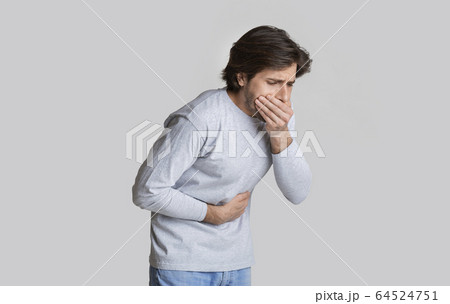 Nausea and stomach pain concept, free space 64524751