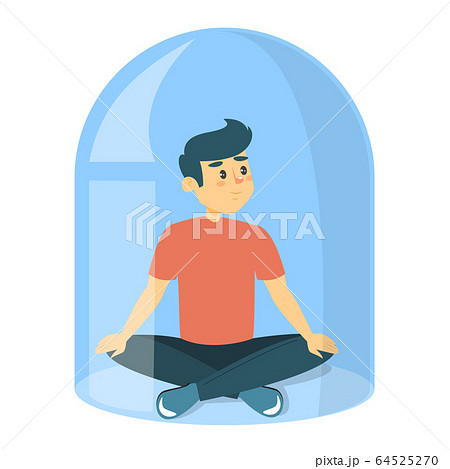 Man sitting in lotus pose under glass cap 64525270
