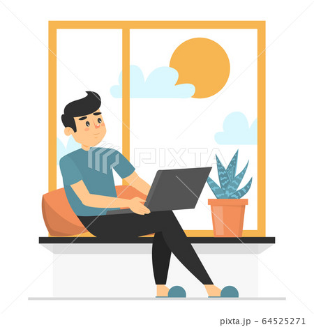 Young happy man sitting at the window Young happy man sitting at the window 64525271