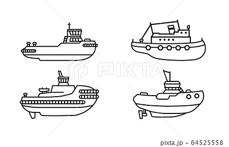 Set of tugboats. Collection of towboat ships in flat style.  64525558