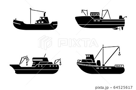 Set Of Fishing Ships Sea Trawler Vessel のイラスト素材