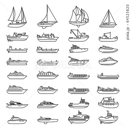 Ships and boats set. Barge and cargo ship, tanker, sailing vessel, cruise liner, tugboat, fishing and speed boat. Ships and boats set. Barge and cargo ship, tanker, sailing vessel, cruise liner, tugboat, fishing and speed boat. 64525620