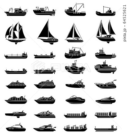 Ships and boats set. Barge and cargo ship, tanker, sailing vessel, cruise liner, tugboat, fishing and speed boat. Ships and boats set. Barge and cargo ship, tanker, sailing vessel, cruise liner, tugboat, fishing and speed boat. 64525621