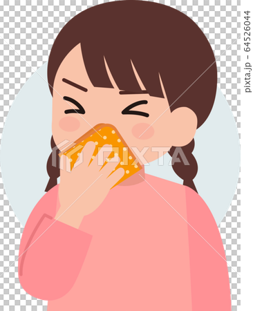 せき、くしゃみ　ハンカチをあてる女の子 64526044