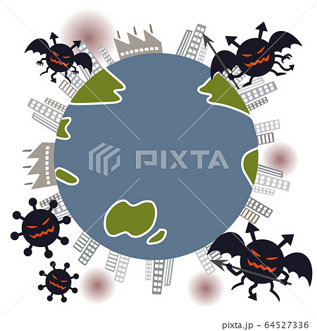 ウイルスに侵された地球のイラストのイラスト素材