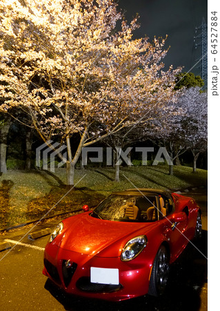 夜桜とアルファロメオ4Cスパイダー 夜桜とアルファロメオ4Cスパイダー 64527884