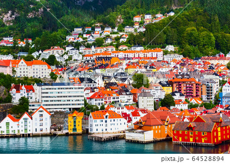 Bergen, Norway view with colorful houses 64528894