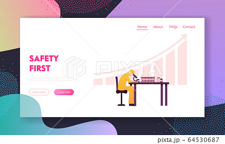 Pharmaceutic or Chemical Laboratory Research Landing Page Template. Scientist Character in Protective Suit Working in Chemistry Lab Searching Covid19 Vaccine or Make Test. Cartoon Vector Illustration Pharmaceutic or Chemical Laboratory Research Landing Page Template. Scientist Character in Protective Suit Working in Chemistry Lab Searching Covid19 Vaccine or Make Test. Cartoon Vector Illustration 64530687