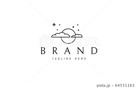 Vector logo on which an abstract image of a round moon peeking out of the clouds. 64531163