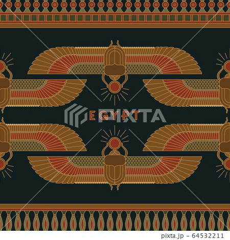 Symbols of ancient Egypt in the form of a nonsense pattern with an illustration of a scarab beetle 64532211