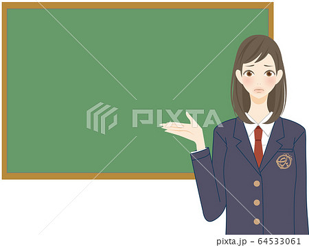 困り顔の女子高生　黒板　ネガティブ　フレーム素材 64533061