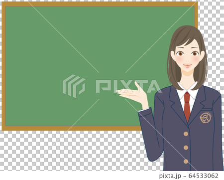 黒板　学校　発表　説明　学生　解決方法を提案する女子高生　フレーム 64533062