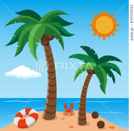 Summer Beach in the Seashore. Summer holidays concept. Vector 64534032