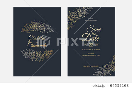 Minimalist wedding invitation card template design. Template, Frame with Delicate Flowers, Branches, Plants. Minimalist wedding invitation card template design. Template, Frame with Delicate Flowers, Branches, Plants. 64535168