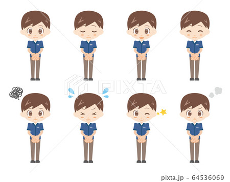 人物セット 前で手を組む コンビニ店員 男性のイラスト素材