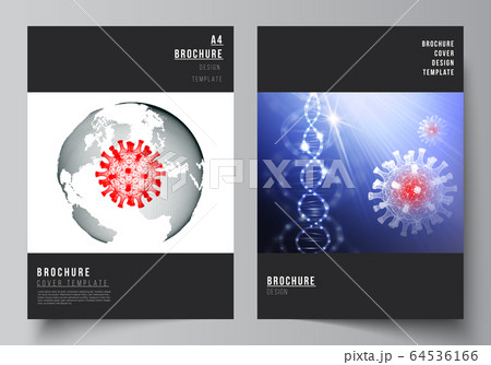 Vector layout of A4 cover mockups templates for brochure, flyer layout, booklet, cover design, book design. 3d medical background of corona virus. Covid 19, coronavirus infection. Virus concept. Vector layout of A4 cover mockups templates for brochure, flyer layout, booklet, cover design, book design. 3d medical background of corona virus. Covid 19, coronavirus infection. Virus concept. 64536166