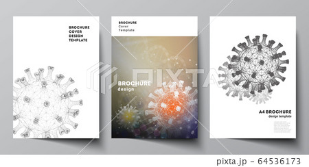 Vector layout of A4 cover mockups templates for brochure, flyer layout, booklet, cover design, book design. 3d medical background of corona virus. Covid 19, coronavirus infection. Virus concept. Vector layout of A4 cover mockups templates for brochure, flyer layout, booklet, cover design, book design. 3d medical background of corona virus. Covid 19, coronavirus infection. Virus concept. 64536173
