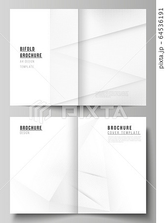 Vector layout of two A4 cover mockups design templates for bifold brochure, flyer, cover design, book design, brochure cover. Halftone effect decoration with dots. Dotted pop art pattern decoration. 64536191
