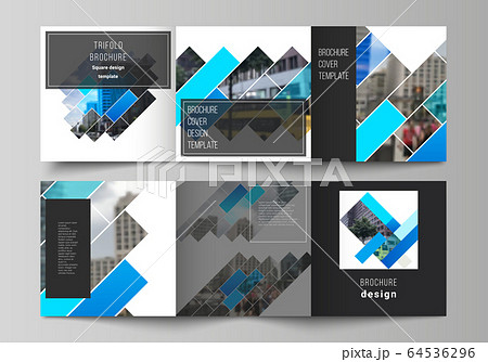 The minimal vector editable layout of square format covers design templates for trifold brochure, flyer, magazine. Abstract geometric pattern creative modern blue background with rectangles. 64536296