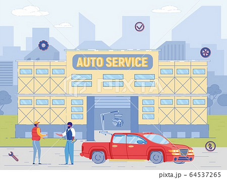 Mechanic Repairman Give Key to Repaired Car Owner Mechanic Repairman Give Key to Repaired Car Owner 64537265