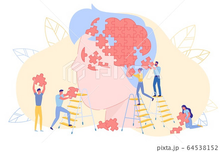 People with Puzzle Piece Try to Help Human Person 64538152