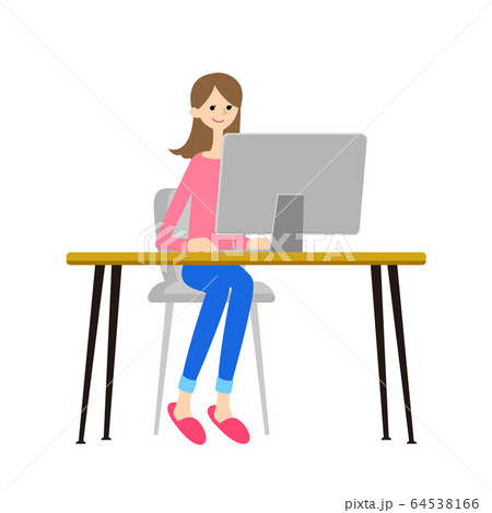 リモートワークをする女性のイラスト リモートワークをする女性のイラスト 64538166