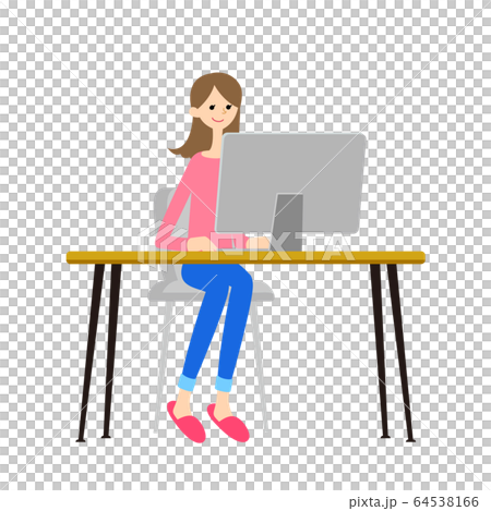 一個女人在做遠程工作的插圖 一個女人在做遠程工作的插圖 64538166