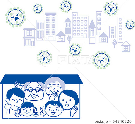 新型コロナウイルス 外出自粛 町と自宅のイラスト素材