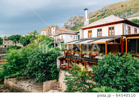 Old town Neretva riverside restaurant in Mostar, Bosnia and Herzegovina 64540510
