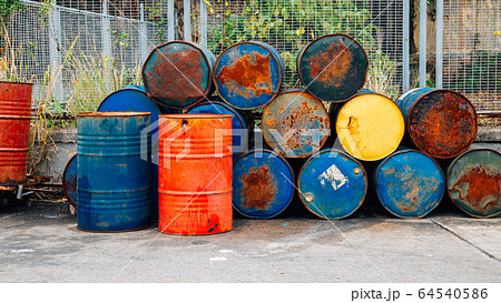 Rusty oil barrels drums 64540586