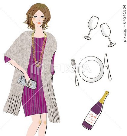 ワインと食器とグラスと女性 ワインと食器とグラスと女性 64541904