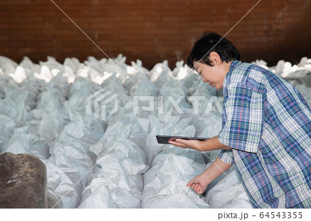 Smart farmer agriculturist with Organic Fertilizer Smart farmer agriculturist with Organic Fertilizer 64543355