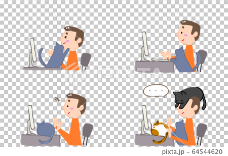 Illustration set of people who are disturbed by cats during remote work 64544620